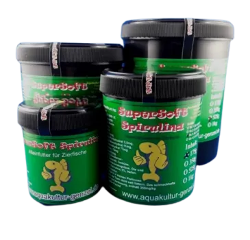 Spirulina supersoft in verschiedenen Dosengrößen für Züchter und Halter von Guppys und malawis im Aquarium